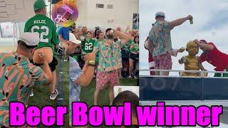 Jason jumped into the Final challenge , New Beer Bowl Champions