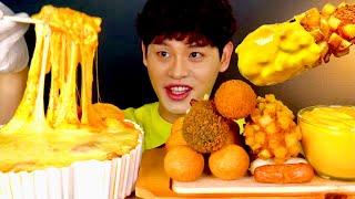 ASMR  x 3 엽기로제떡볶이 바삭한 명랑핫도그 치즈소스 찍먹방~!! Cheese Rose Tteokbokki With Crispy Corn Dog MuKBang~!!