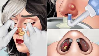 ASMR Remove unmanaged piercing pus animation | Squeeze nose acne