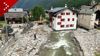 Alluvione a Macugnaga, esonda il rio Tambach tra le case: video drone