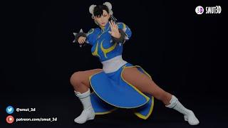 Chun Li [Street Fighter] Pose Making Timelpase in Blender | Smut3D