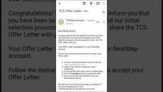 TCS Offer Letter Update