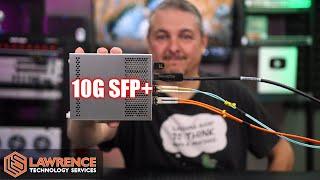 Comparing SFP+ 10 Gigabit Connectors: LC Multi-Mode Fiber, 10GBASE-T, and DAC Cables.