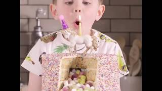 How to Make a Rainbow Funfetti Pinata Cake - Kids Baking | BKD