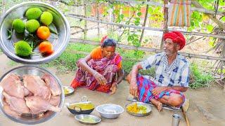 chicken curry with capcicum and kakrol fry recipe cooking&eating by santali tribe grandmaa