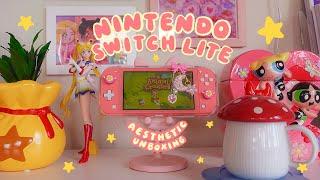 aesthetic unboxing of my coral nintendo switch lite   plus cute accessories