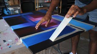 Geometric Abstract Painting Demo with Acrylics and Masking Tape!! (SaTIsFyiNg) | 4k