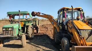 JCB 3dx Loading Mud in John Deere Tractor Trolley to Working with Road Making Mahindra Eicher 485