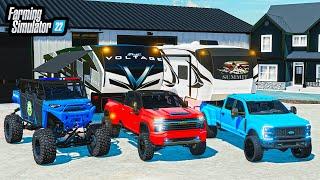 BUILDING PRIVATE CAMPING RESORT! (LIFTED TRUCKS + RZR) | FS22