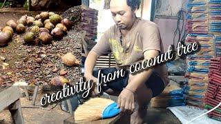 The technique of making a coconut coir broom
