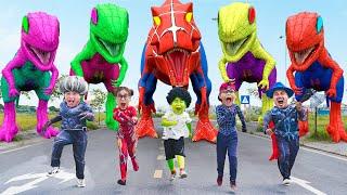 Scary Teacher 3D & Baby Miss T VS All Big Superhero Dinosaurs Battle in Jurassic Word | LIVE ACTION