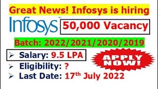 Infosys is hiring 2022/2021/2020/2019 batch | Salary: 9.5 LPA | Eligibility? | How to apply?