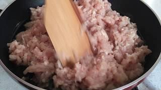 Recipe from chef minced chicken minced in a frying pan for food