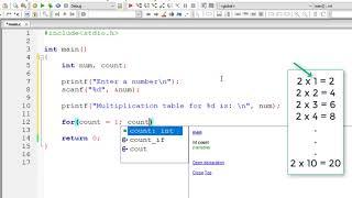 C Program To Print Multiplication Table Using For Loop