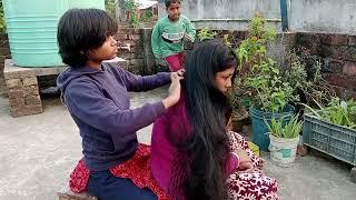 Long hair nitpicking by sister || requested video || puja creation 99