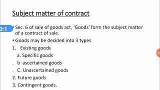 Subject matter of contract. Types of goods.