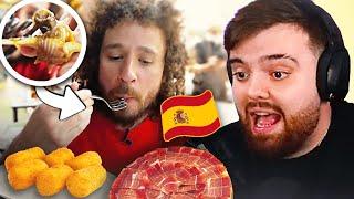 REACCIONANDO A LUISITO COMUNICA PROBANDO COMIDA CALLEJERA ESPAÑOLA