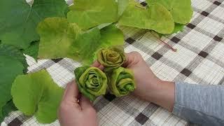 Deko aus Naturmaterialien selber basteln.Blumen/Rosen aus Weintraubenblätter,ganz einfach.