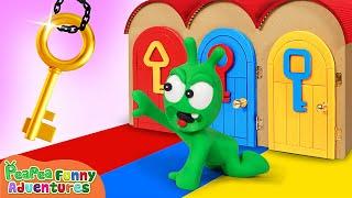 Guess the Right Key to open Mystery Door Challenge - Kids Cartoon - Pea Pea Funny Adventures