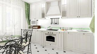 Interior design of a white kitchen in Provence style