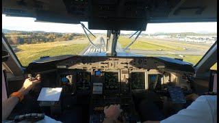 (4K) JUMPSEAT / Beautiful VISUAL APPROACH into BERGEN (BGO) /  Dash 8 Q400 Cockpit Landing