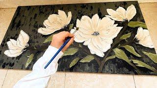 How to paint flower leaves with texture paste and gold leaf/beginner's texture panting tutorial