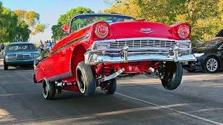 Tri Five Chevy Bel Air LOWRIDERS HOPPING at Classic Car Show!