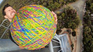 GIANT RUBBER BAND BALL 45m Drop Test! How High Will it Bounce?