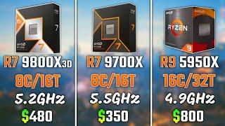 RYZEN 7 9800X3D vs RYZEN 7 9700X vs RYZEN 9 5950X | Test in 6 Games