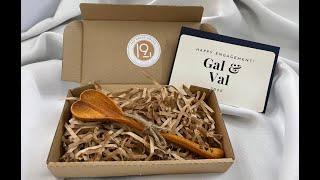 Unbox personalized gift boxes with a custom engraved wooden spoon with gift wrapping