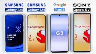 Galaxy S24 (Exynos vs Snapdragon) / Pixel 8 / Xperia 5 V Battery Drain Test