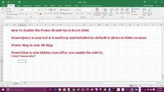 How to enable the Power BI add ins in Excel 2016