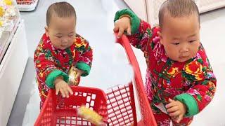 Cute Twin Brothers Moment:Brother Chooses Food, Twin Brother Carts To Pick It Up