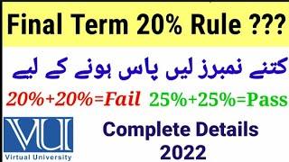 VU Final Term 20% Passing Marks Criteria Complete Details | Final term ma kitnay number wala pass ha