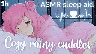 ASMR SLEEP AID -  Cuddling with your Girlfriend (Rainy Sounds, F4M, Breathing, Heartbeats, Kisses)