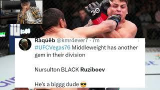 UFC VEGAS76 REACTION TO NURSULTAN RUZIBOEV DEFEATS BRUNNO FERREIRA BY KO AT 1:17 IN ROUND1
