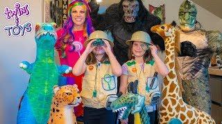 Pretend Play Stuffed Animal Safari with Princess Lollipop, Kate and Lilly!