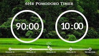 90 Minute Pomodoro Timer Summer Rain  6-Hour Study ⏱Pomodoro 90/10, 90 min x 4 sets