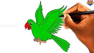 How to draw flying parrot drawing for kids easy step by step - Parrot drawing step by step outline