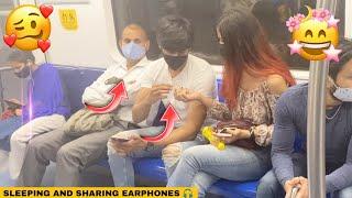 SLEEPING AND SHARING EARPHONES  WITH STRANGERS IN THE METRO || BOYS REACTIONS || AANCHAL THAKUR ||