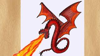 How to Draw Fire Dragon I Fire Dragon Drawing Tutorial I Flying Dragon with Fire