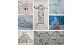 7 wonders of the world tutorial#pencil sketch#monuments