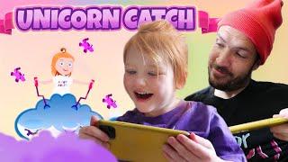 UNiCORN CATCH  Adley App Reviews her First Game! save unicorns, new coloring book, play drop test!