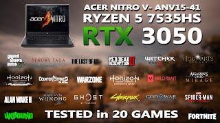 ACER NITRO V- Ryzen 5 7535HS + RTX 3050 6GB Gaming Benchmark Test | Tested in 20 Games |