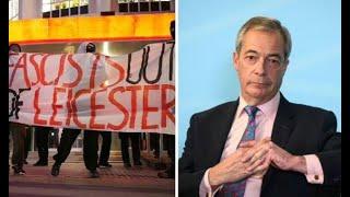 Protesters wave ‘fascists out’ banners at Reform UK conference before Nigel Farage speech