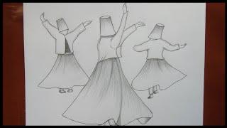 How to draw whirling Sufi Sketch for beginners