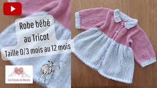 Robe bébé au Tricot manches longues ‐ de la taille 0/3 mois au 12 mois