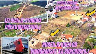 Beograd srušene kuće linija pruge Surčin-Aerodrom izlivanje stubova prelaz preko magistrale#beograd