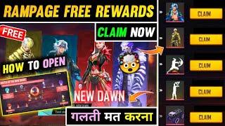 FREE FIRE NEW EVENT | HOW TO GET FREE NEW RAMPAGE BUNDLE | CLAIM FREE RAMPAGE: NEW DAWN REWARDS