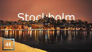 Snowfall Walk, Christmas and Nobel Lights 4K HDR Stockholm